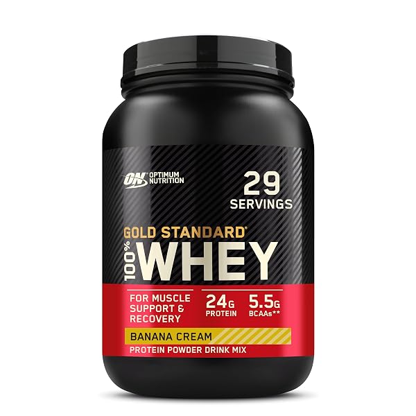 OPTIMUM NUTRITION GOLD STANDARD 100% WHEY PROTEIN POWDER, BANANA CREAM, 2 POUND (PACKAGING MAY VARY)