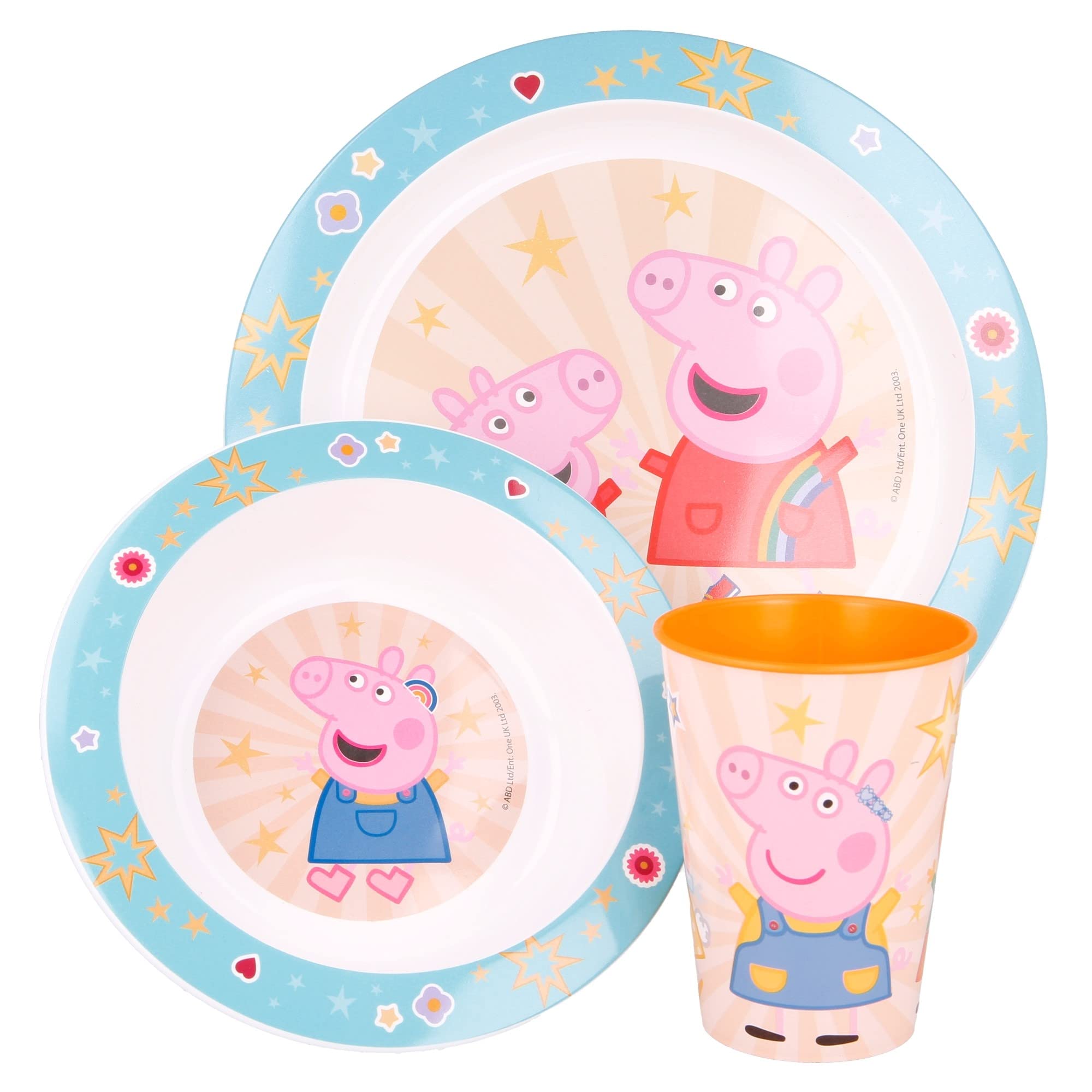 STOR Peppa Pig Kindness Counts 3pcs Micro Dinner Tableware Set Plate, Bowl & Cup, BPA Free