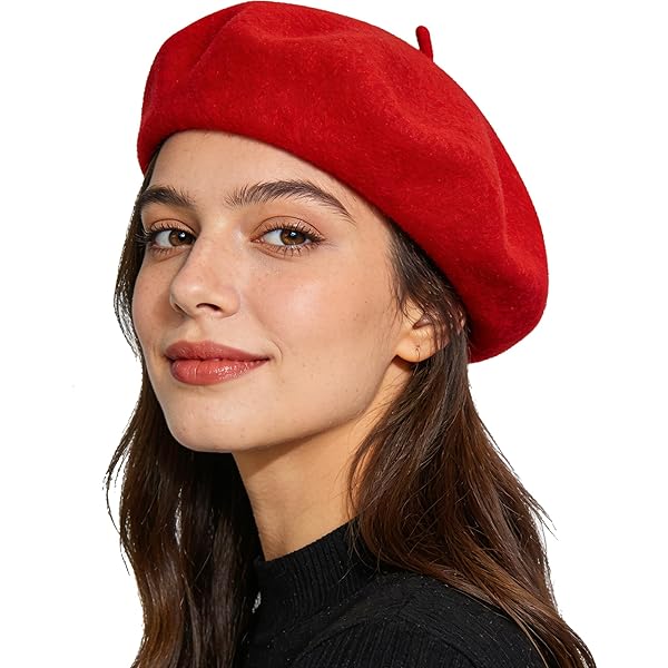 MAYMII Wool Black French Beret Hat - Solid Color Cap for Women
