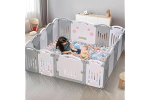 Uanlauo Baby Playpen, 18 Panel Foldable Play Yard for Toddlers, Easy Assemble Safety Baby Fence (Grey+White)