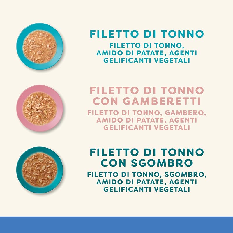 cibo umido 100 % naturale per gatti adulti, selezione di pesce in salsa multipack, 12 × 70 g lattine