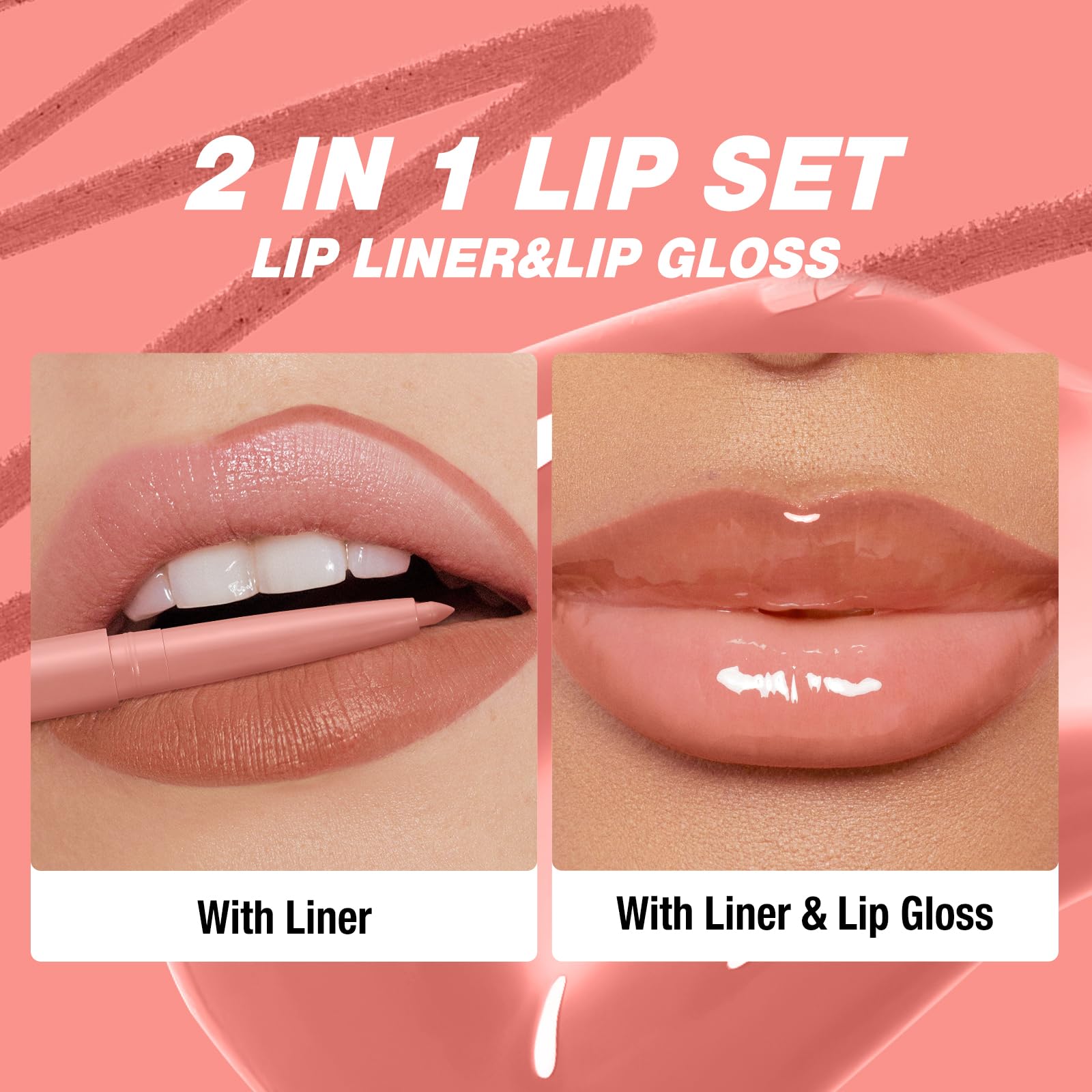 BestLand 12pcs Hydrating Lip Oils + Lip Liner Pencil Lip Combo Sets, 24H Long-Lasting Lip Kit with Lip Liner and Gloss, Nourishing, Non-Sticky Tinted Stain Lip Gloss Plumping Lip Oil Set for Women