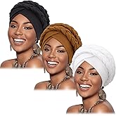 DRESHOW Turban Pre-Tied Twisted Braid Hair Cover Wrap Hat African Beanie Headwraps for Black Women Chemo Cancer Cap
