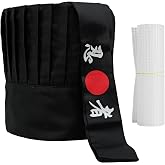 Hibachi Chef Hat Teppanyaki Tall Chef Cap with hachimaki Headband Tie for Chef