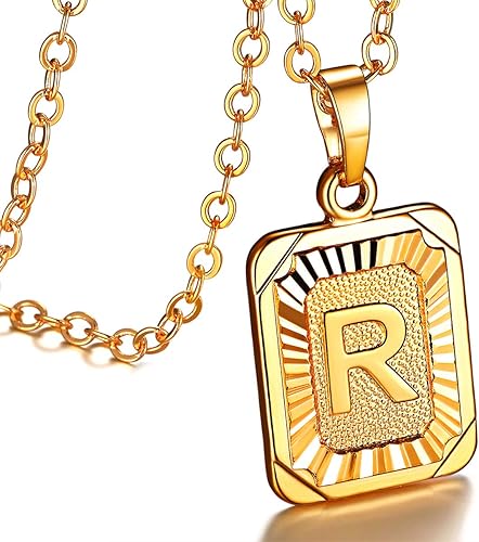 Amazon Focalook イニシャル R ネックレス レディース ゴールド K18 アルファベット ペンダント メンズ 四角形 トライアングル アクセサリー ネックレス ペンダント 通販