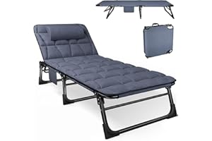ATORPOK Folding Camping Cot for Adults with Padded Mattress and Pillow, Adjustable Reclining Lounger Sleeping Cot Bed, Ideal 