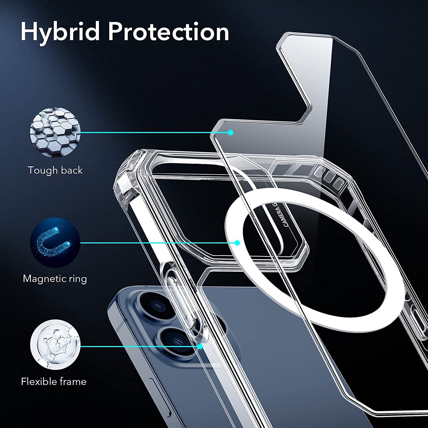 ESR Air Armor Magnetic Case with HaloLock for iPhone 13 Pro | Compatible with MagSafe | Military-Grade Protection | Yellowing-Resistant Hard Back | Shock-Absorbing Corners | Clear