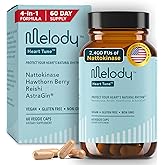Melody Heart Tune 4-in-1 Blood Pressure Support Supplements – 2,400 FU Nattokinase, Reishi Mushroom & Hawthorn – 2 Month Supply – Dr. Formulated for Vascular Circulation & Flow – 60 Vegan Capsules