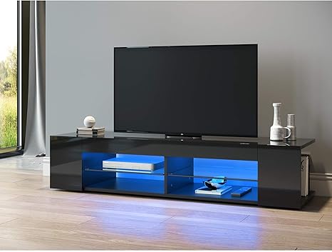 Sonni Tv Schrank Tv Lowboard Led Schwarz 12 Led Farben Glasboden Fehrnser Tisch 135 Cm Breit Amazon De Kuche Haushalt