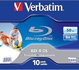 Verbatim BD-R DL 50GB 6x Wide Printable Blu-Ray Discs 10 Pack Jewel Case view 1