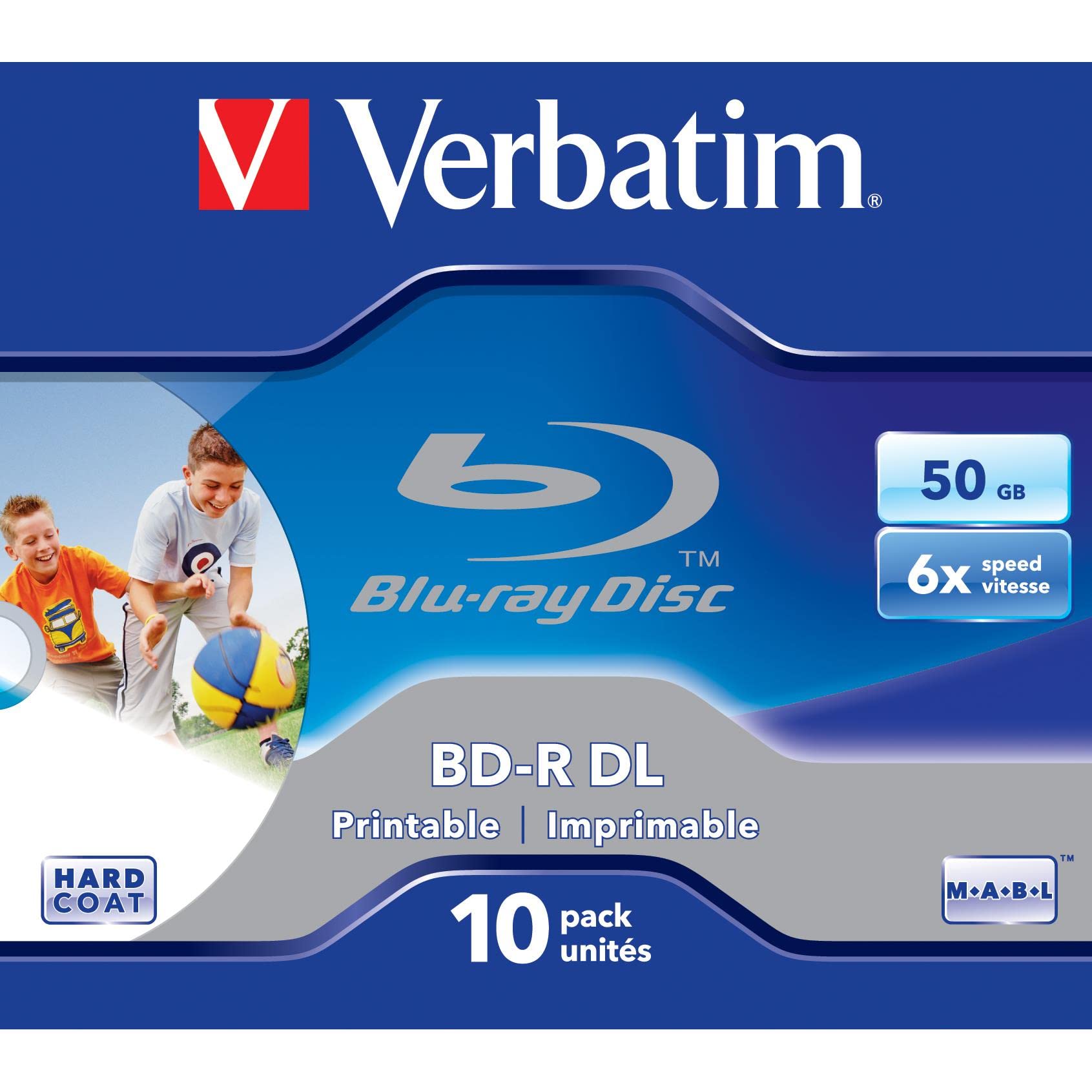 Verbatim BD-R DL 50GB 6 x Wide Printable 10 Pack Blank Blu-Ray Discs (Jewelcase)
