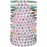 AMZNEVO Vibrant Friendship Bracelets, Set of 16 Beaded and Heishi Bracelets, Album-Inspired Letter Designs, Trendy Preppy Stackable Surfer Bracelets