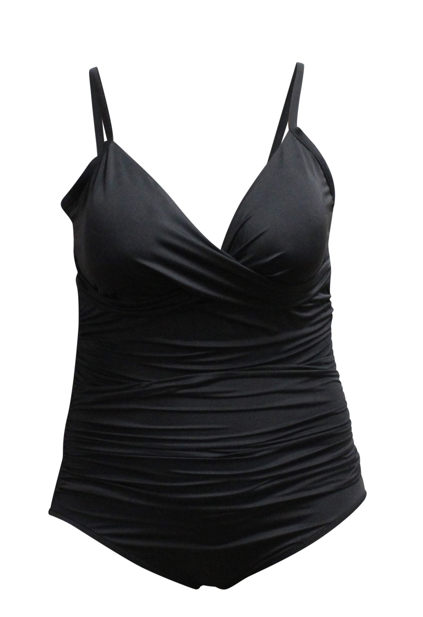 Swim Solutions Womens Shirred Tummy Control One Piece Swimsuit Black 18 eBay