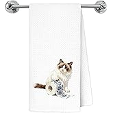 Exqcom Funny Ragdoll Cat Bathroom Hand Towels, Ragdoll Cat Gifts, Blue Chinoiserie Toilet Paper Kitty Kitten Decorative Hand Towels Bathroom Restroom Washroom Decor, 16x24 Inch