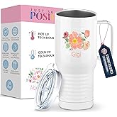 Just So Posh Gigi Flowers Tumbler, Travel Coffee Mug with Handle and Slider Lid, White 20 oz Polar Camel, Stainless Steel, Vacuum Insulated