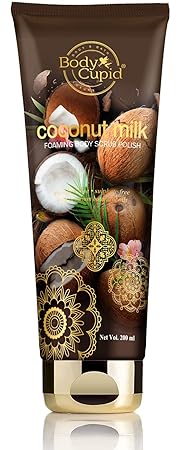 Body Cupid Coconut Milk Body Foaming Scrub Polish with Coconut Milk Extract, Cocoa Butter and Walnut Shell Powder, 200 ml