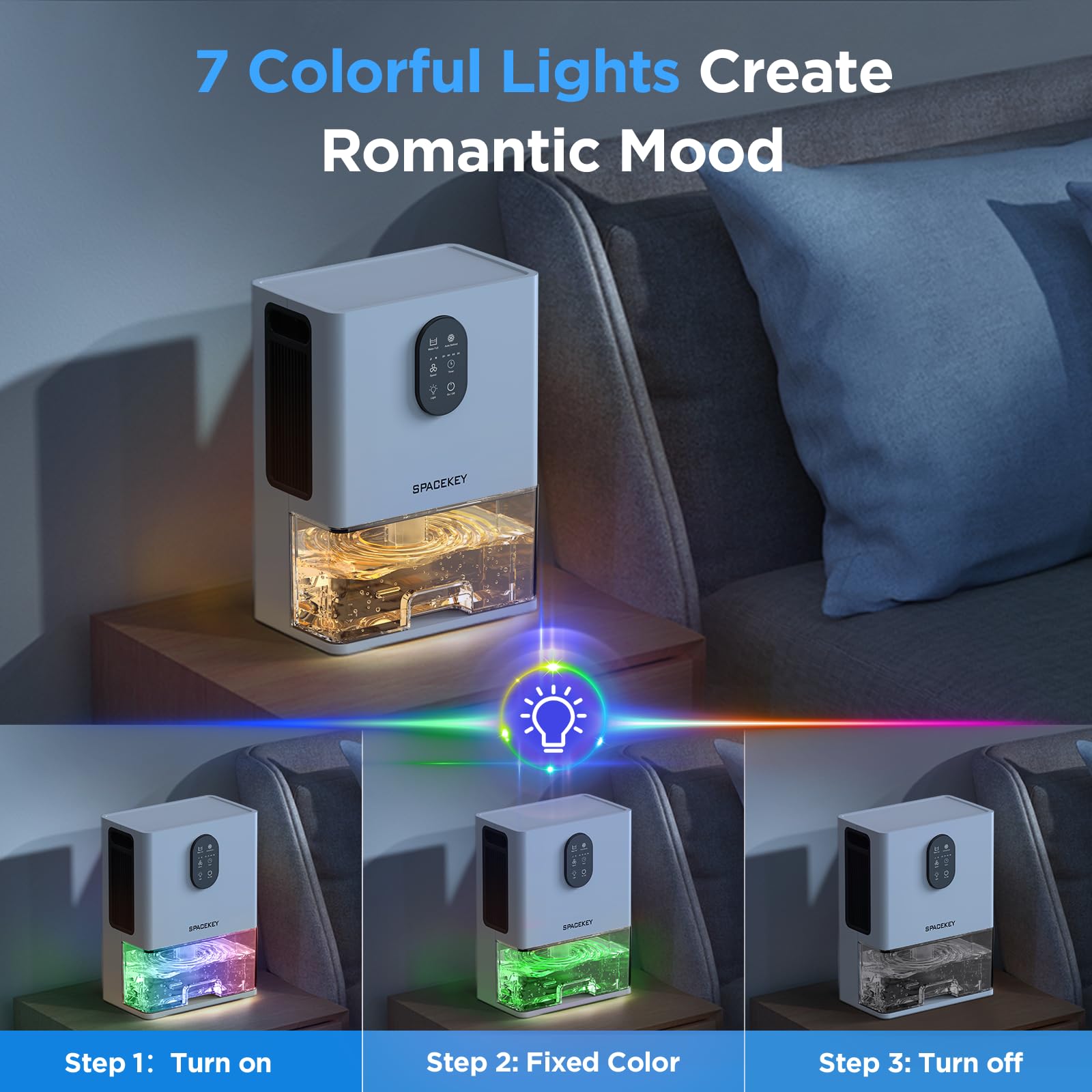 Dehumidifier, 106 OZ Water Tank (1000 sq.ft) Dehumidifiers for Home, Quiet Dehumidifier for Bathroom Bedroom Basement RV with Timer Setting, Auto Shut Off, 7 Colors LED Light, Sleep Modes, White