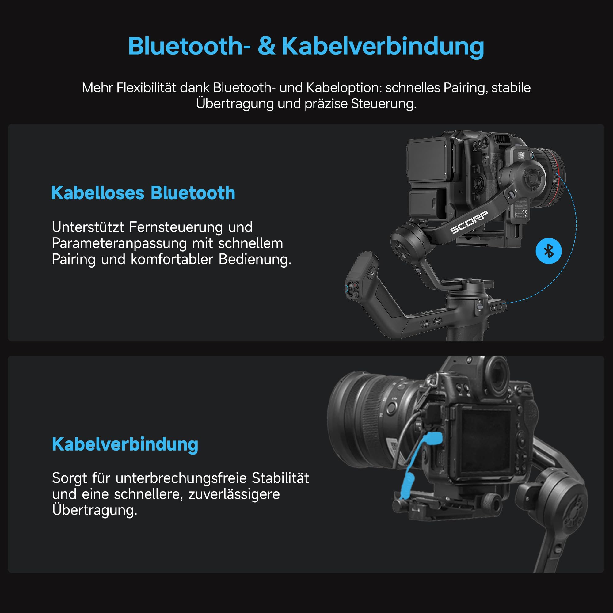 FeiyuTech [Offizielle] SCORP-C2 Kamera Gimbal mit KI-Tracking 4.0, Leichter Stabilisator, 3,5 kg Traglast, 14h Akku, Gesichtstracking, Vertikale Aufnahmen, Perfekt für Vlog, YouTube & Familienfeiern 4