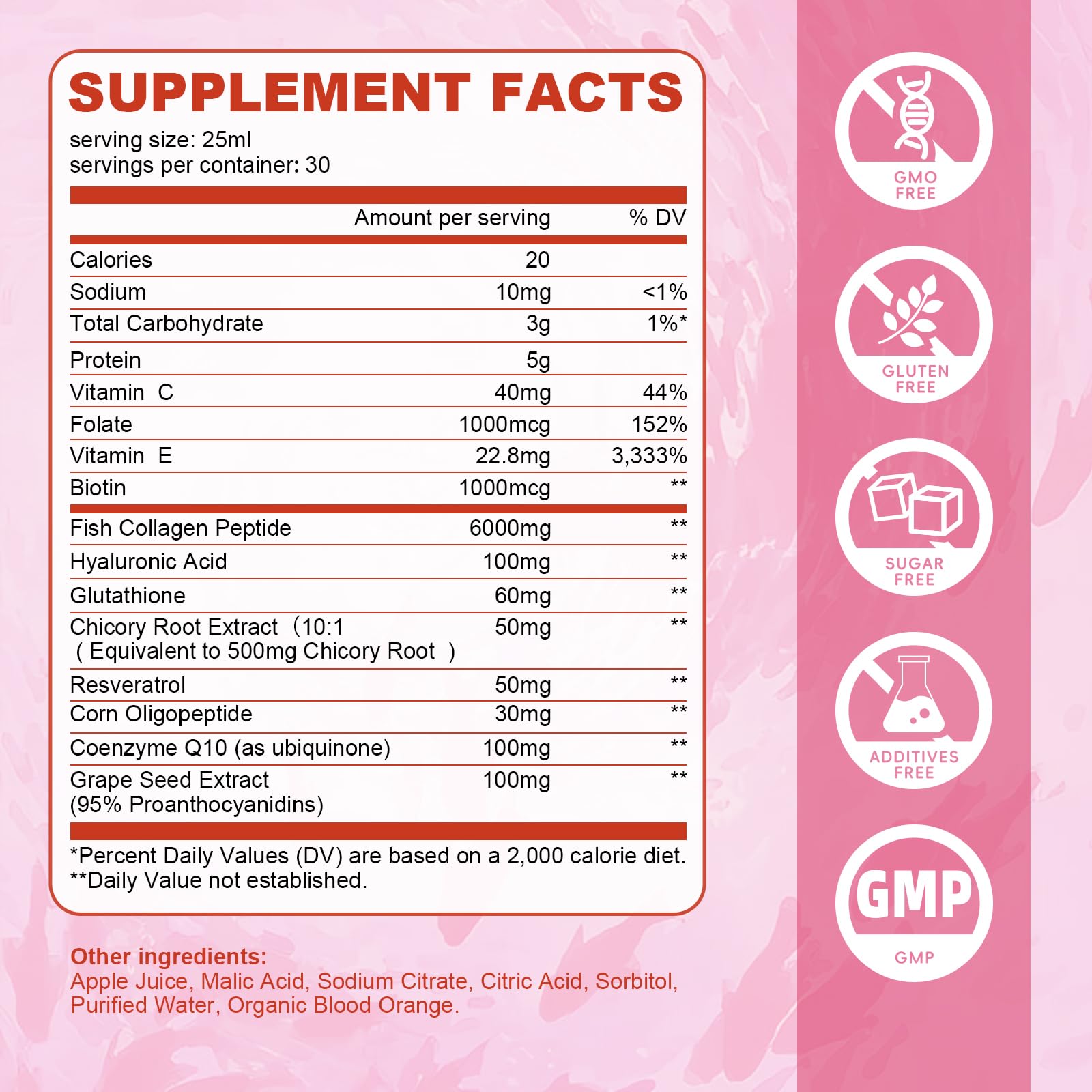 Liquid Collagen Peptides Drink, Liquid Collagen and Biotin Supplement for Women with Coenzyme Q10, Hyaluronic Acid, Biotin, Vitamin C, E - Support Revitalize Skin Elasticity, Hair Nail & Smooths