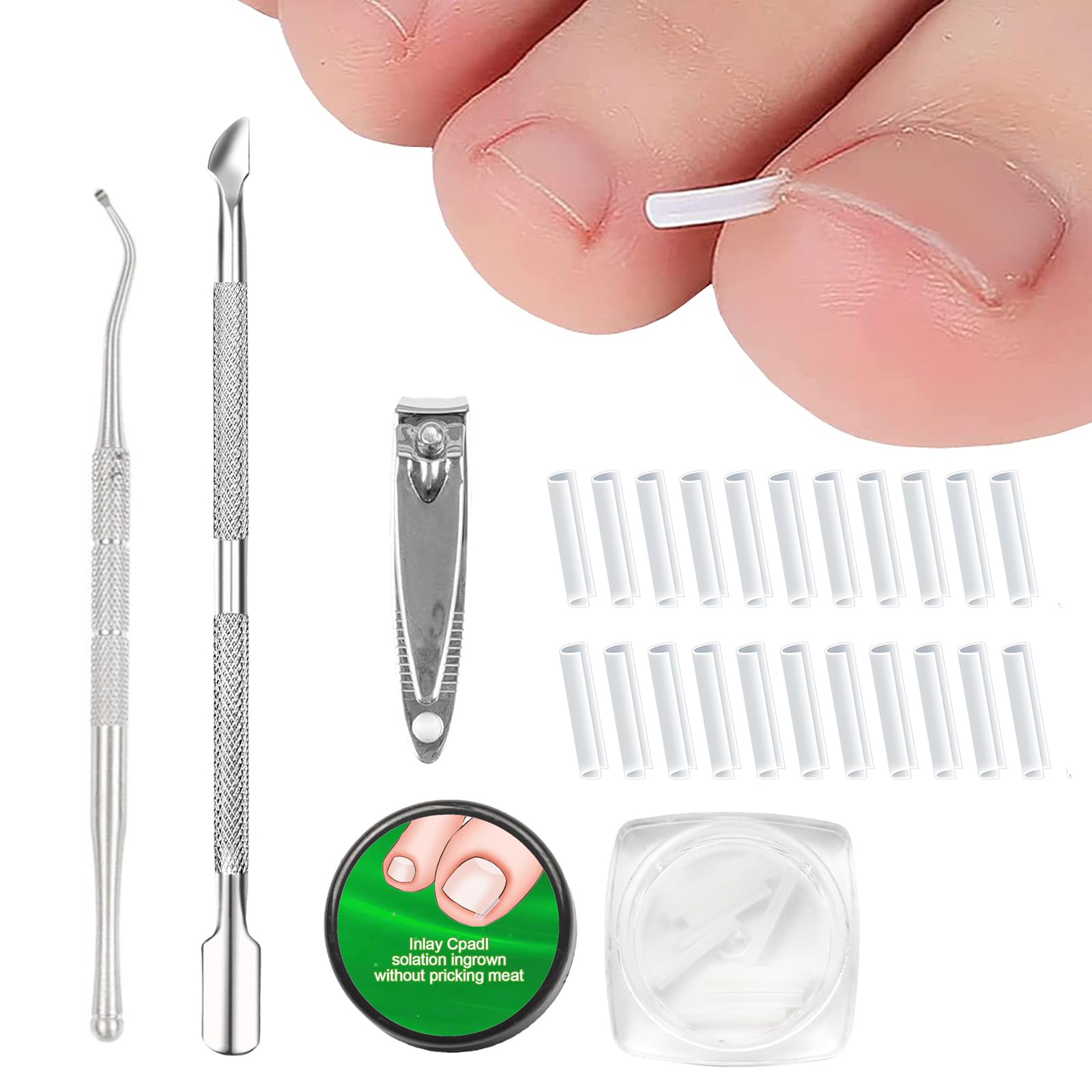 PLATEYTR ingrown toenail tool,102 pcs set ingrown toenail tool, ingrown toenail treatment orthotic band support kit,clear orthotic with toenail correction patch recovery clip for women men foot care