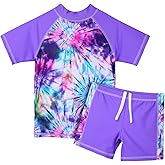 TFJH E Girls Short Sleeve Swimsuit Two Piece Swimwear UPF 50+ UV 3-12 Years