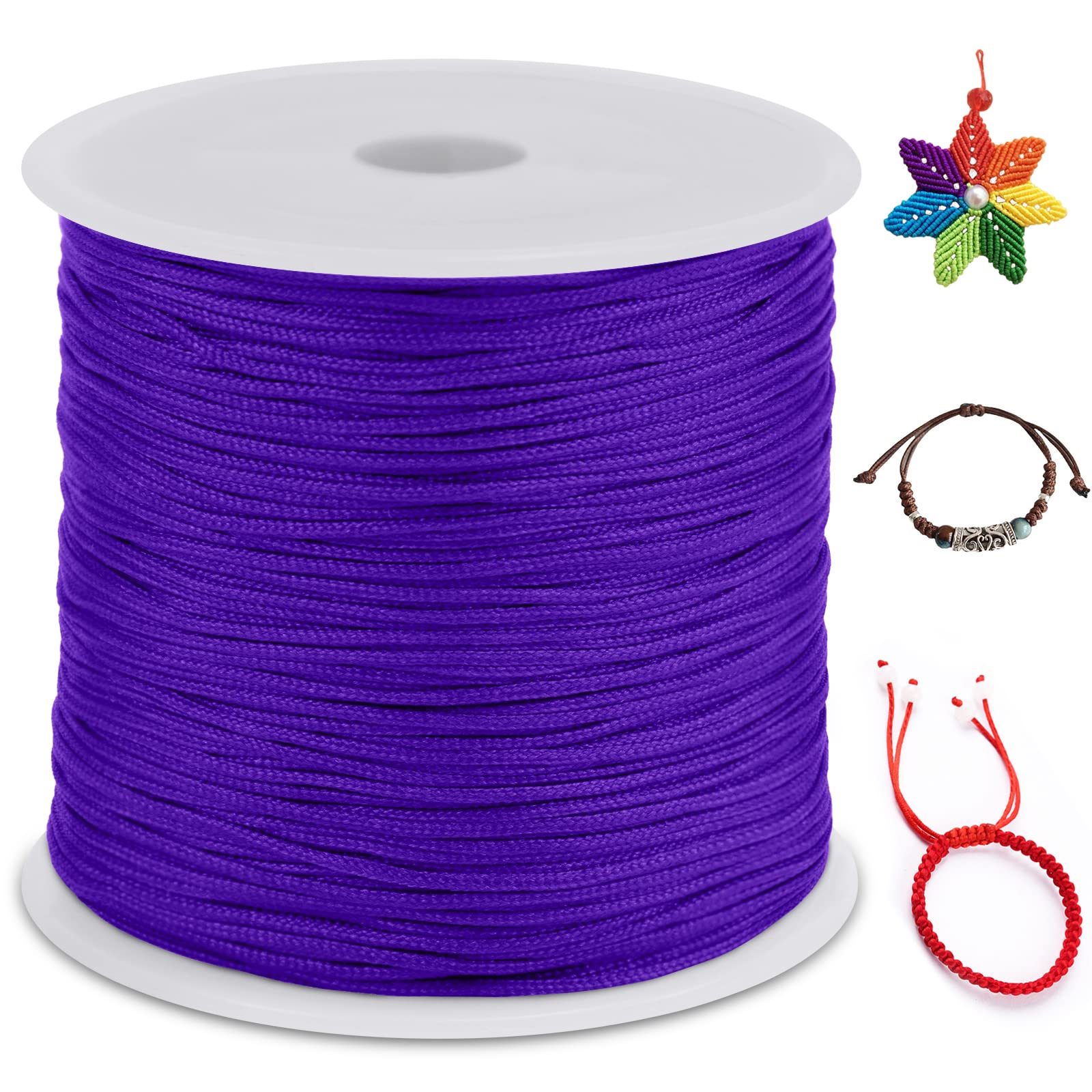 LEREATI Nylon Cord 0.8mm x 100m, Satin Cord Nylon String Macrame Cord, Coloured Beading Thread String for Making Bracelet, Necklace, Chinese Knot, Jewellery (Deep Purple)