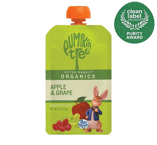 PUMPKIN TREE PETER RABBIT ORGANICS, ORGANIC APPLE AND GRAPE 100% PURE FRUIT SNACK, 4 OUNCE (PACK OF 10)