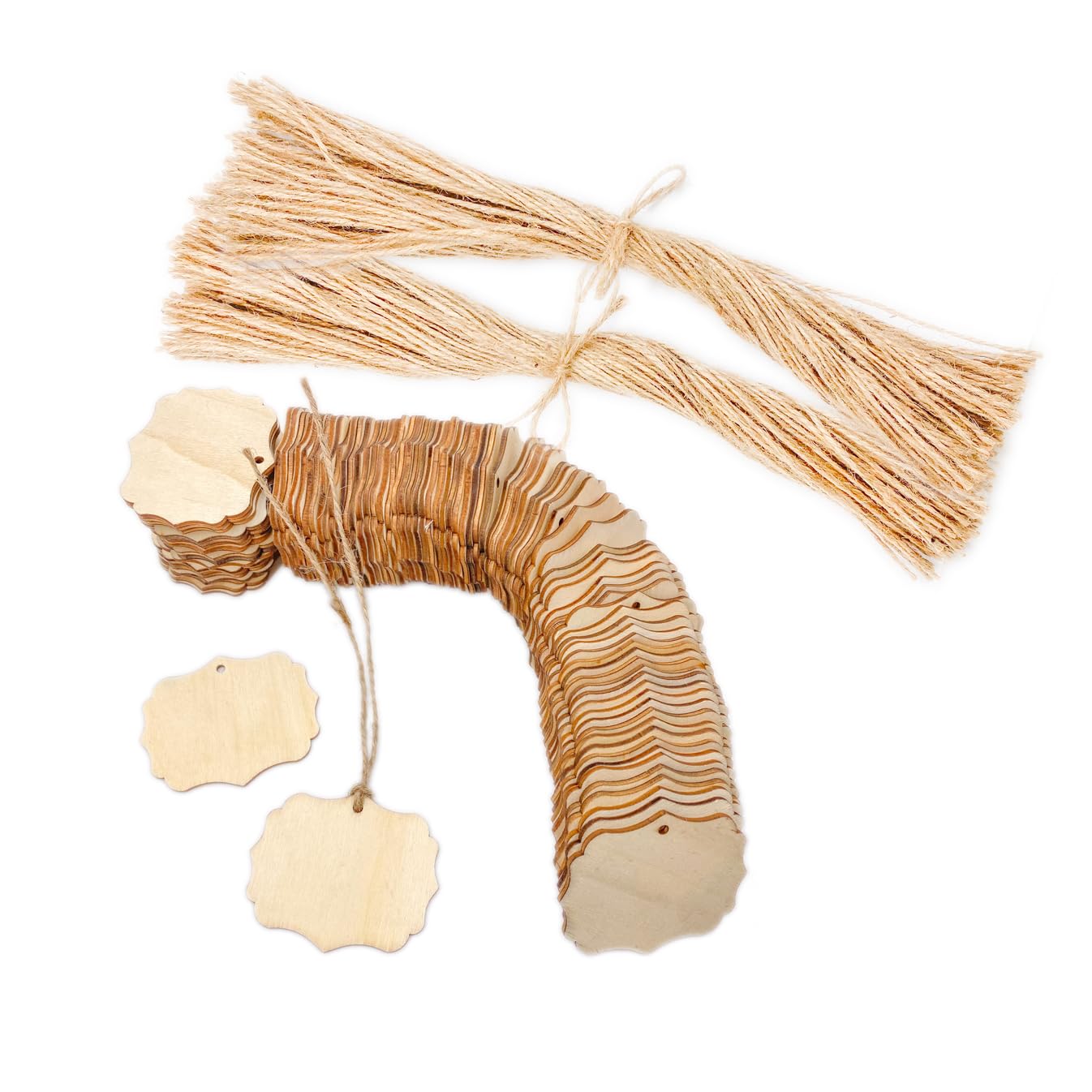 Photo 1 of 200 Pcs 2.4 Inch Quatrefoil Wooden Tags with Jute Crafts Unfinished Wood Gifts Tags (2.4X 2 in)