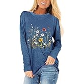 Long Sleeve Shirts for Women Graphic Casual Tops Fall Fashion Clothes Workout Tees Flower Printed Winter Outfits 2025