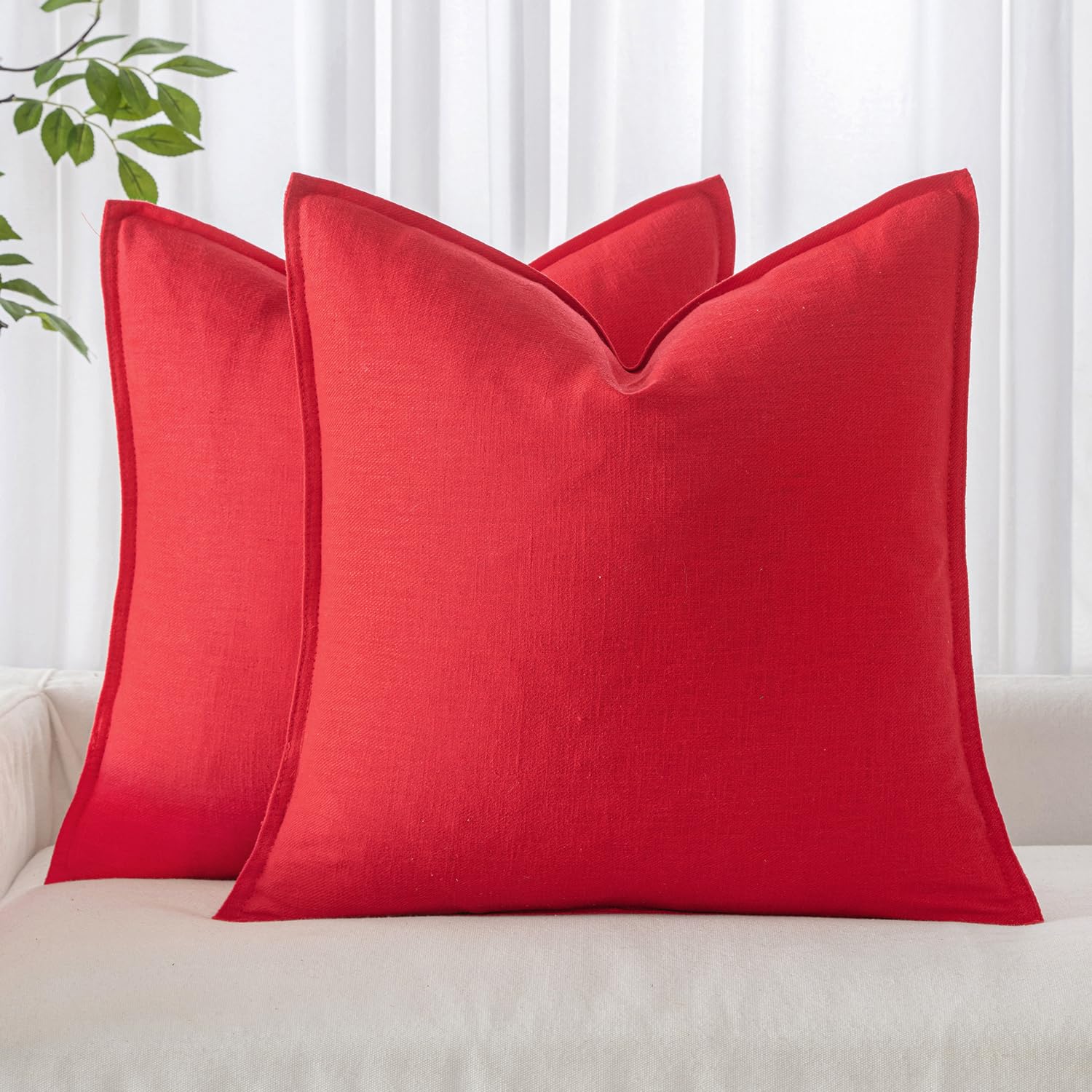 Photo 1 of MIULEE Pack of 2 Christmas Decorative Linen Pillow Covers for Bed 24x24 Inch Red Farmhouse Soild Neutral Throw Pillow Covers Soft Accent Decorative Pillowcases Home Decors for Couch Sofa Living Room