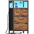 Furnulem Dresser for Bedroom, Tall Nightstand, Bedside Table with Charging Station, LED Light, Fabric Bins, Night Stand with Wood Shelf, Small Furniture for Entryway, 33 Inch (4 Drawer, Rustic Brown)