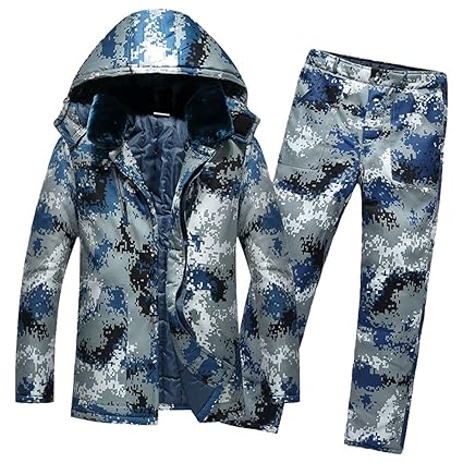 NiSeng Herren Winterjacke mit Pelzkragen Jacke Camouflage Wärmejacke + Wärme Hose Satz Militärstil Steppjacke Jacke Warm Mant