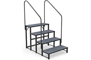 ZSLTLDU RV Steps with Handrail, Hot Tub Steps, Upgraded 4 Tier Heavy Duty Steel Mobile Home Steps, Spa Steps Outdoor Stairs for 5th Wheel RV Camper Trailer Porch with Non-Slip Mats