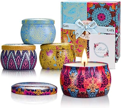 Yinuo Mirror Scented Soy Wax Candle Set 5.65 oz Tin 4 Fragrances