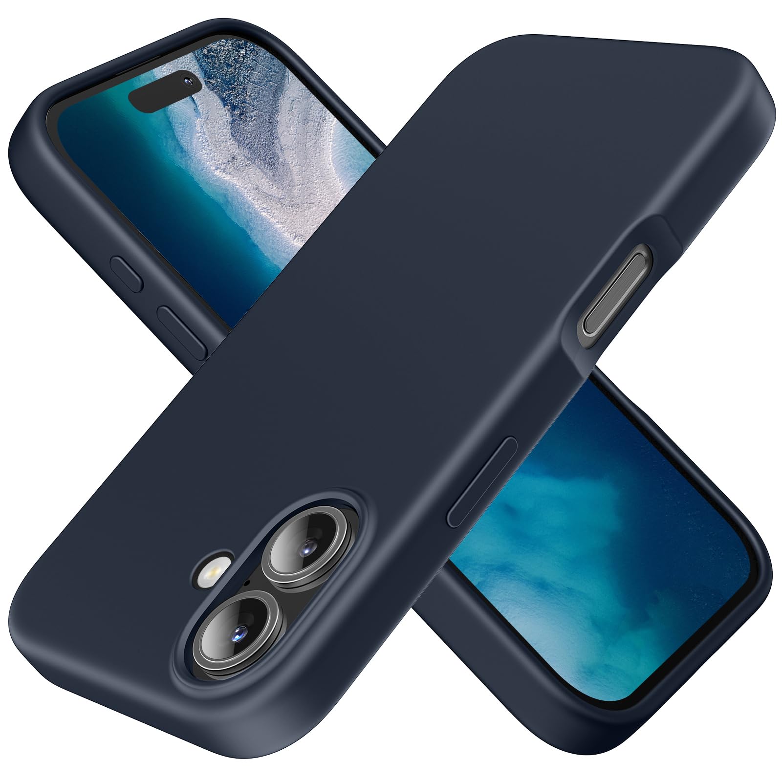 TAXXOE Silicone Case Compatible with iPhone 16 Case Soft Ultra Slim Protective Shockproof Liquid Silicone Phone Case,Anti-Scratch Microfiber Lining, 6.1" Dark Blue