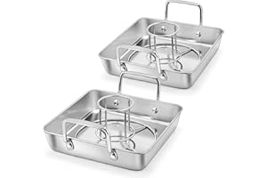 P&P CHEF Beer Can Chicken Holder with Roasting Pan Set, 9-inch Stainless Steel Square Baking Pan and Chicken Rack For Grilling, Heavy Duty & Dishwasher Safe, 4Pcs