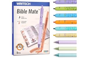 WRITECH Bible Mate Journaling Set: No Bleed Bible Highlighters & 0.7mm Black Ink Ballpoint Pens, Fast-Drying Ink, Pastel Colors Highlighter, Journaling Kit, 9ct