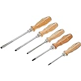 Felo - 33595198 07157 22155 Slotted and Phillips Wood Handle Screwdrivers, Set of 5 Chrome Finish Blade w/Beechwood Grip