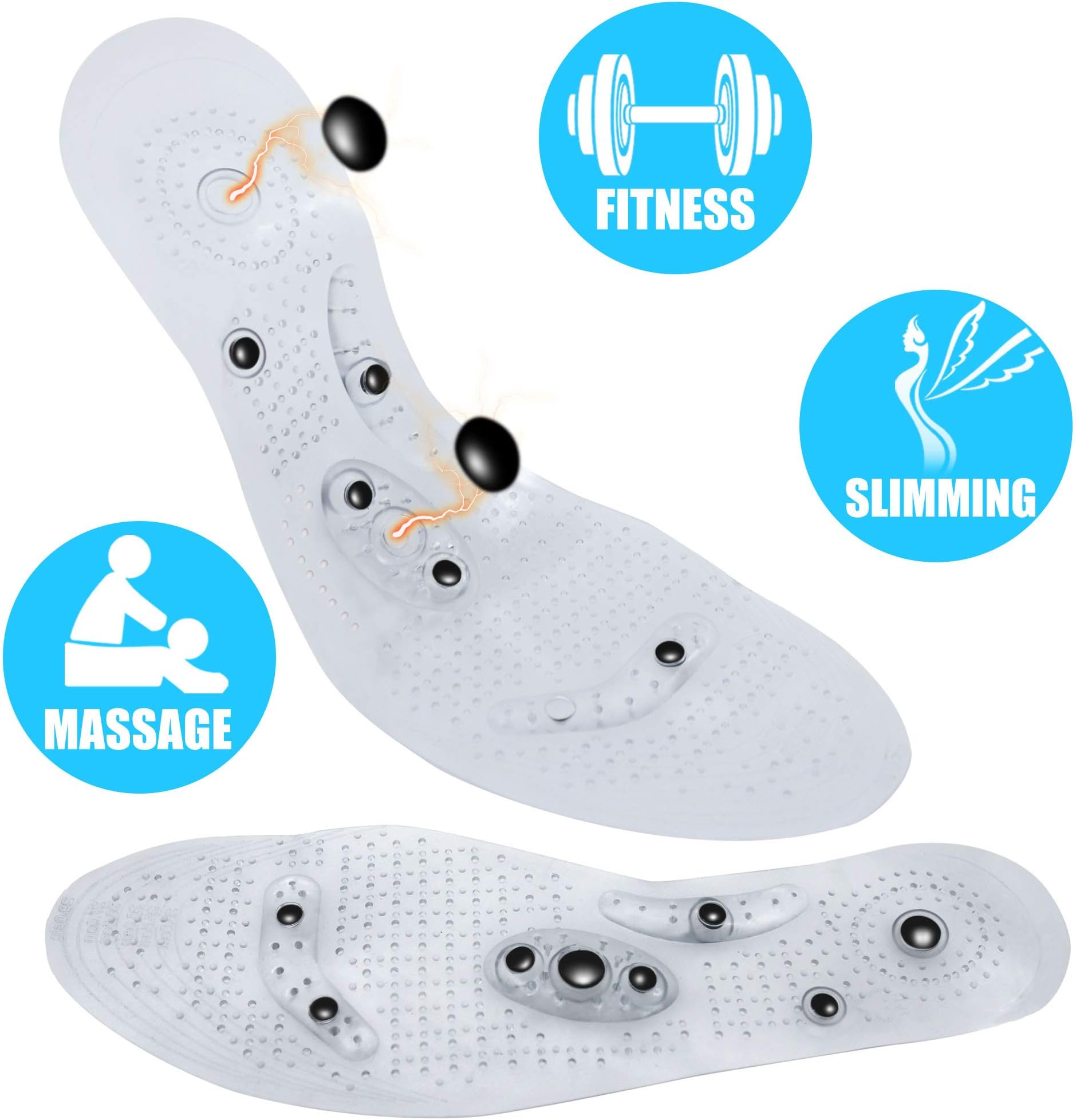 Massaging Insole, Unique Acupressure Magnet Massage Foot Insole Anti-Fatigue Foot Pain Insole, Helps Burn Fat, Support Washable and Cutable 1Pair (White)