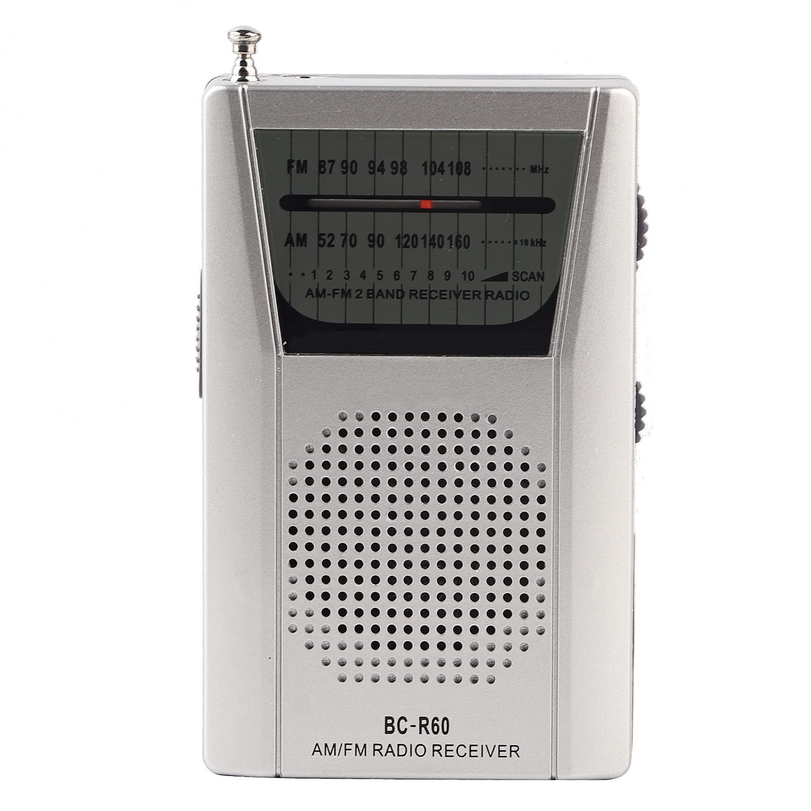 Elprico Portable Mini Radio, AM/FM Personal Radio with Telescopic Antenna, Built-in Speaker, Standard Earphones Jack, Silver