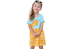 RETSUGO Little Girls A-Line Dress Cute Unicorn Rainbow Pattern Short Sleeve Casual Toddler Girl Dresses for Party 1-8 Years