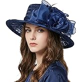 Punctualgood Women's Lace Sun Hat, Wide Brim Flower Derby Hat, Summer Church Fascinator for Tea Party Wedding