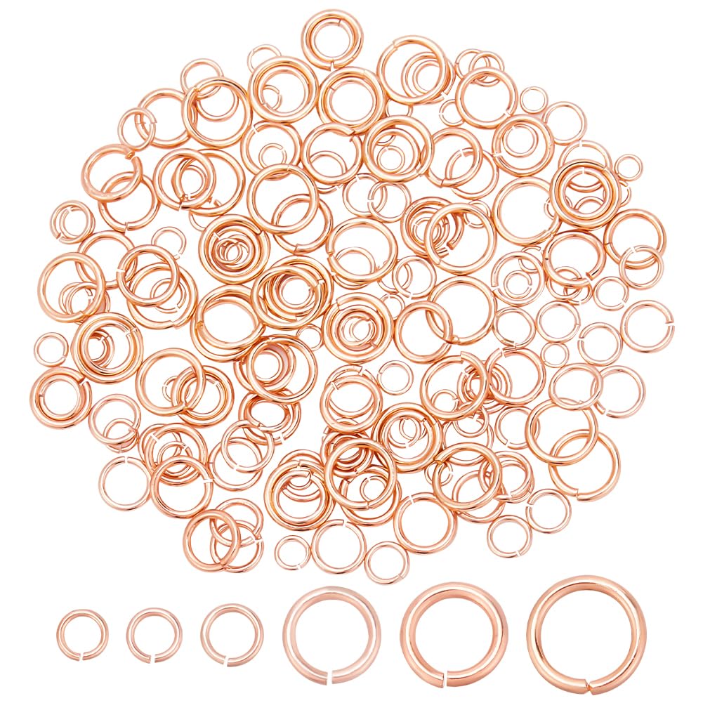 AHANDMAKER 180 Pcs 2-6mm Open Jump Rings, 6 Sizes Brass Jump Rings, Round Linking Rings, Jewelry Rings Connectors for Earring Necklace Bracelet Keychain DIY Jewelry Making, Rose Gold