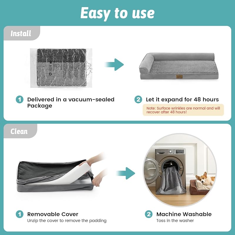 Cama Ortopédica Extra Grande para Cães, XL 112x81x18cm Cinzento