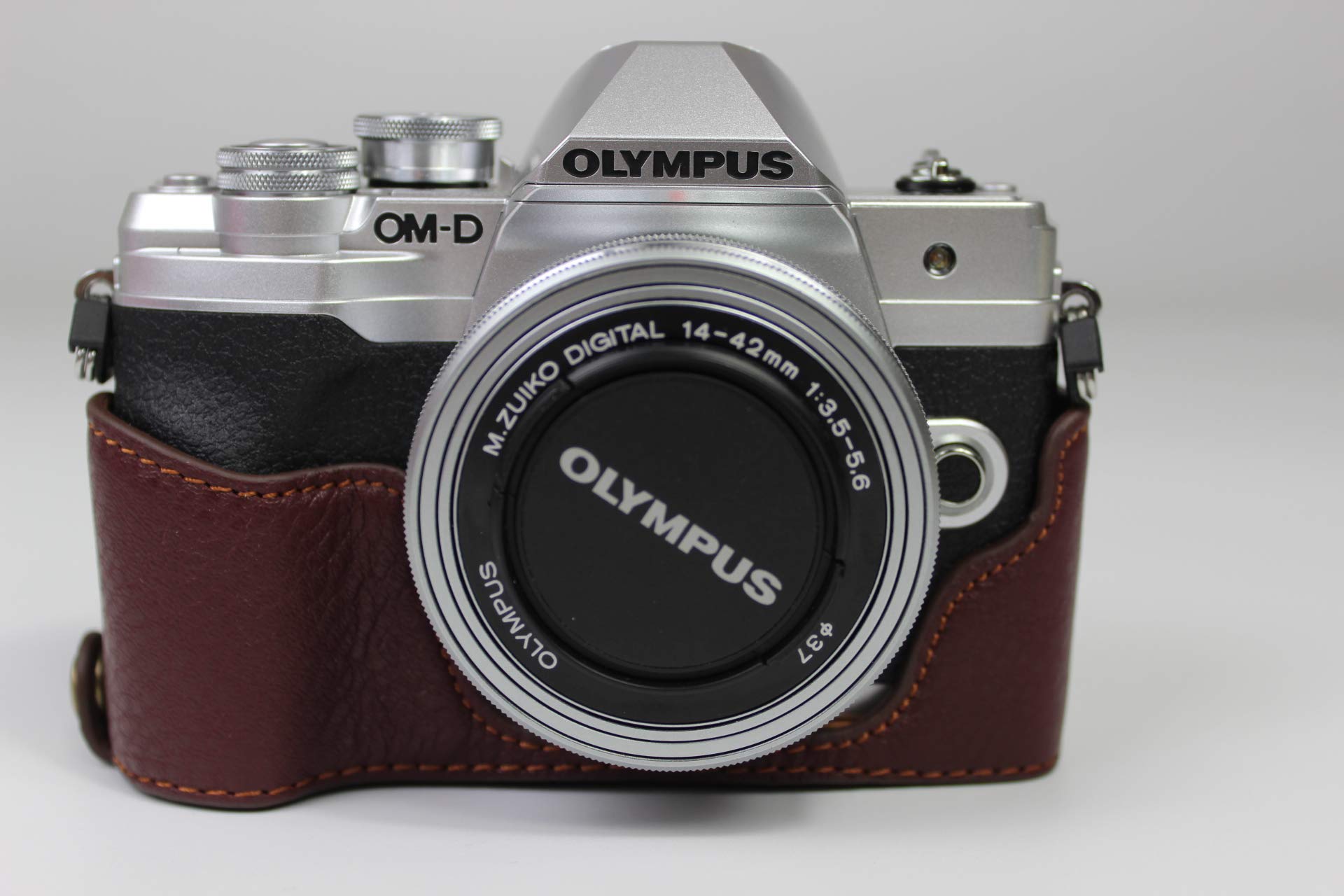 E-M10 Mark IV Camera Case, Zakao Genuine Real Leather Half Bottom Opening Version Holster Camera Case with Hand Strap Protective Cover Bag Case for Olympus OM-D E-M10 Mark IV (Coffee)