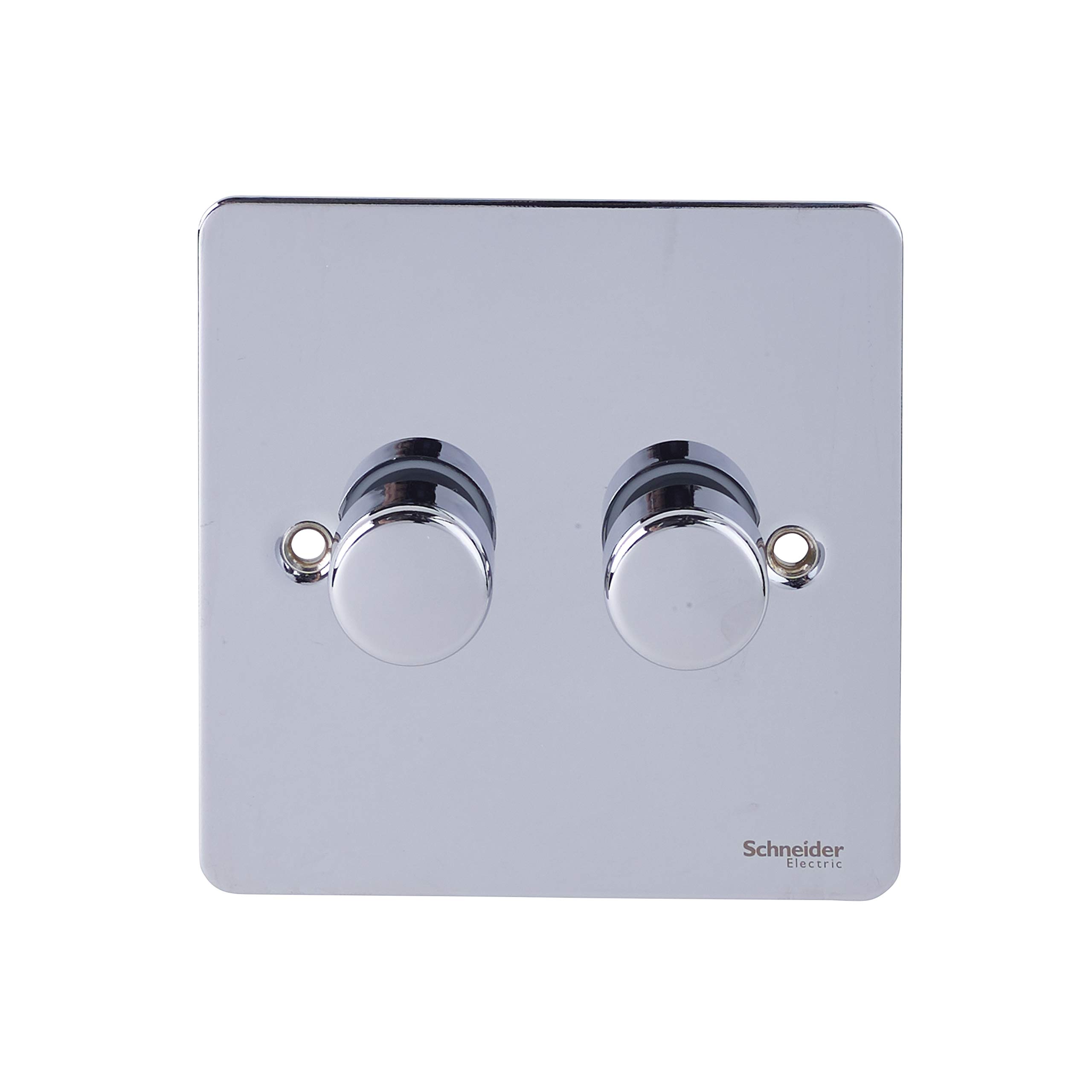 Schneider Electric Ultimate Flat Plate - Double 2 Way LED Dimmer Light Switch, 100W/VA, GU6222LPC, Polished Chrome โ image 1
