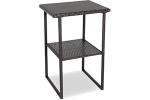 Sundale Outdoor 36.6” Height Wicker Bar Counter, Patio High Top Rattan Table All Weather Bistro Dinning Table with Storage Shelf for Pub Deck Porch Poolside Variegated Brown