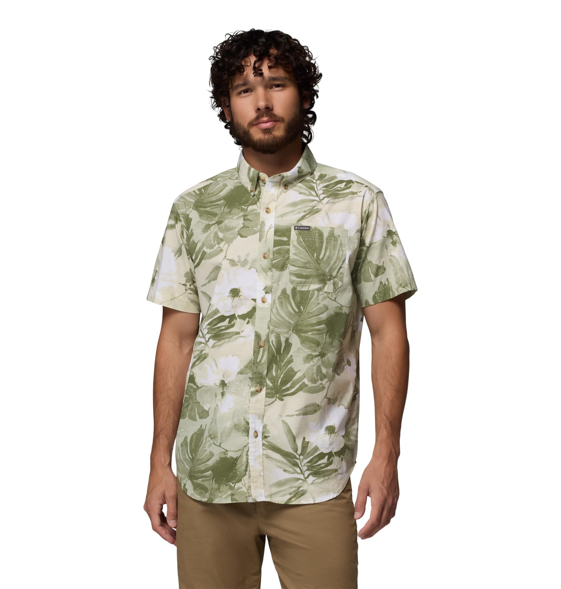 Columbia Men's Rapid Rivers Printed Short Sleeve Shirt, Safari/Flowerblur, X-Large Image
