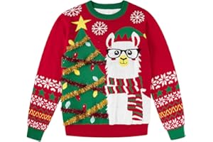 Lovekider 7-14 Years Girls Ugly Christmas Sweater for Kids Tinsel Garland Embellished Holiday Knit Pullovers