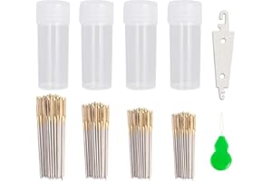 JIGEGE 120pcs Cross Stitch Needles +2 Needle Threader Golden Color Large Eyes Cross Stitch DIY Embroidery Hand Needles Sewing Needles in Transparent Box Size 22# 24# 26# 28#